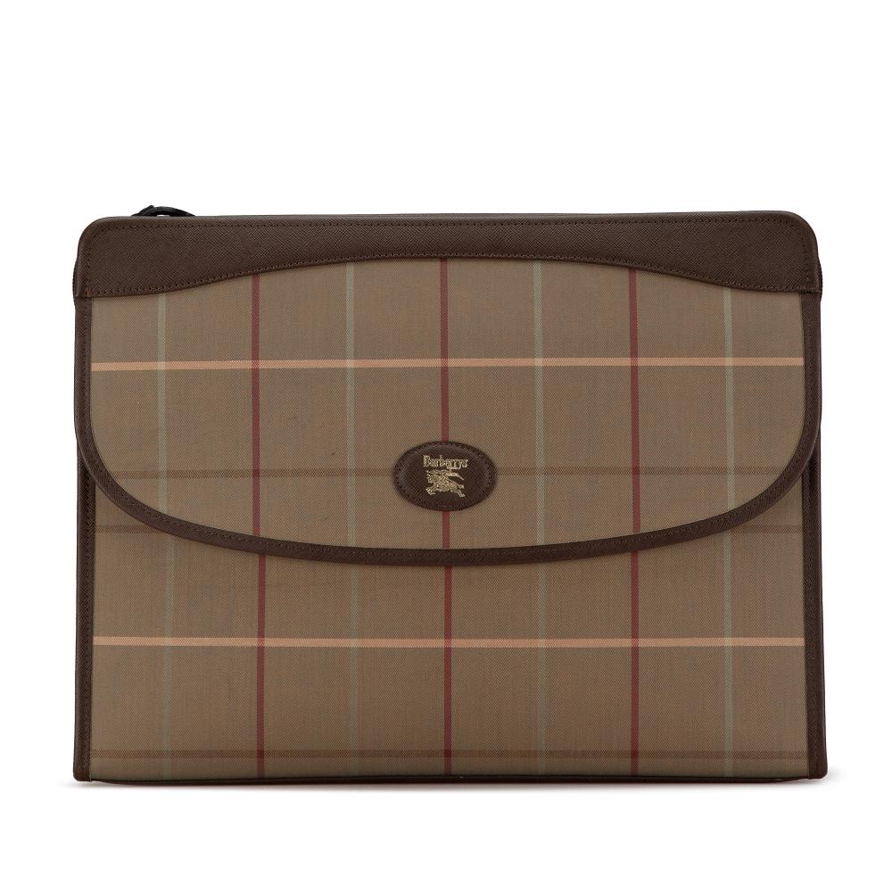 Burberry B Burberry Brown Nylon Fabric Vintage Check Clutch United Kingdom