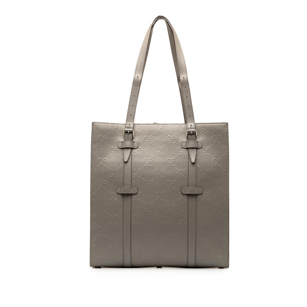 Gucci B Gucci Gray Calf Leather GG Embossed Vertical Tote Italy