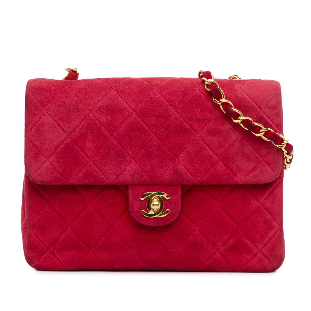 Chanel B Chanel Red Suede Leather Mini Rectangular Classic Single Flap France