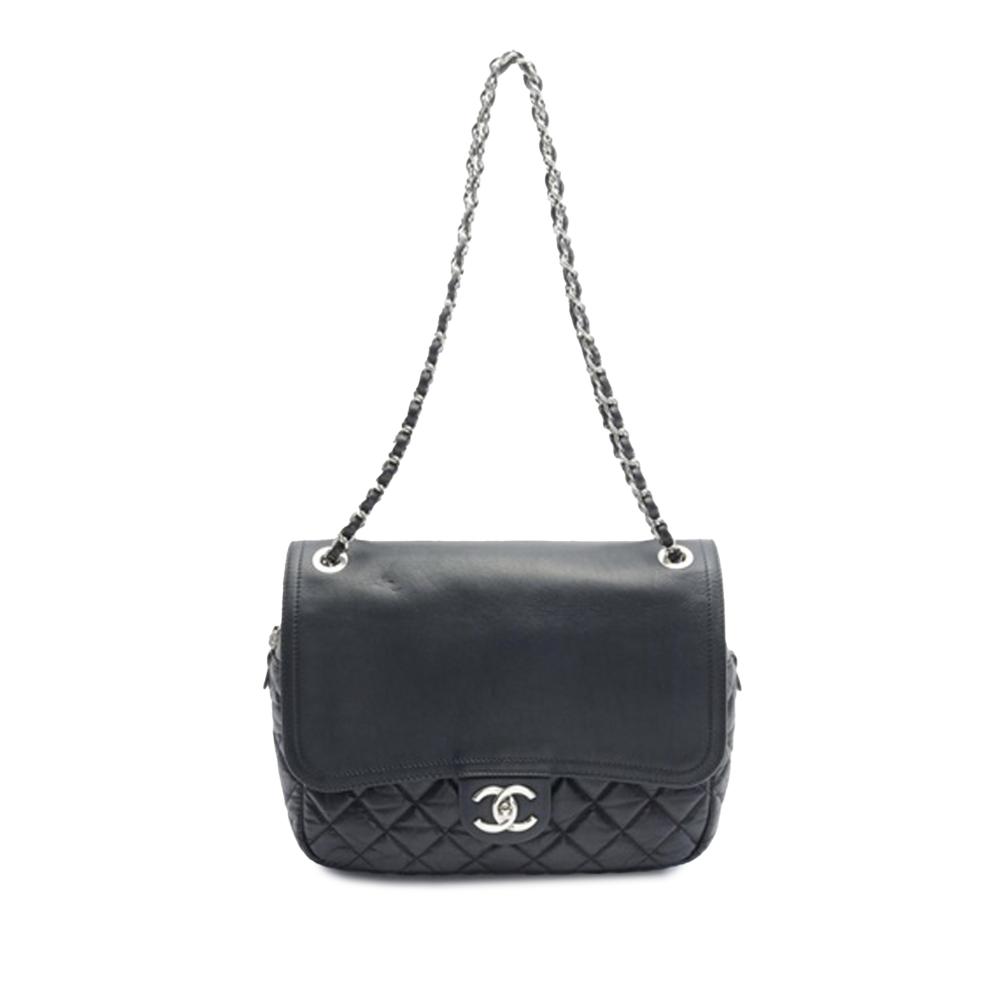 Chanel B Chanel Black Lambskin Leather Leather CC Quilted Calfskin Easy Zip Flap Italy