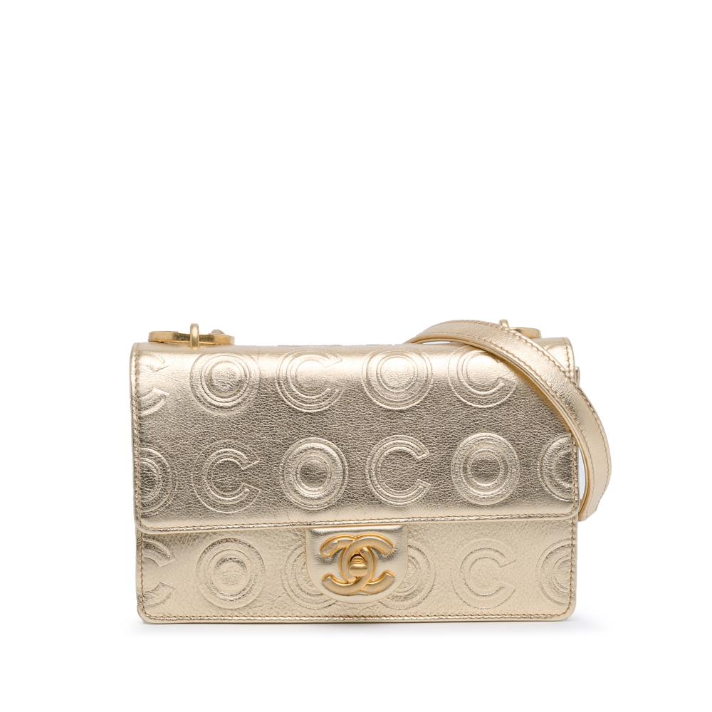 Chanel AB Chanel Gold Calf Leather Metallic skin Embossed Circle C Flap Italy