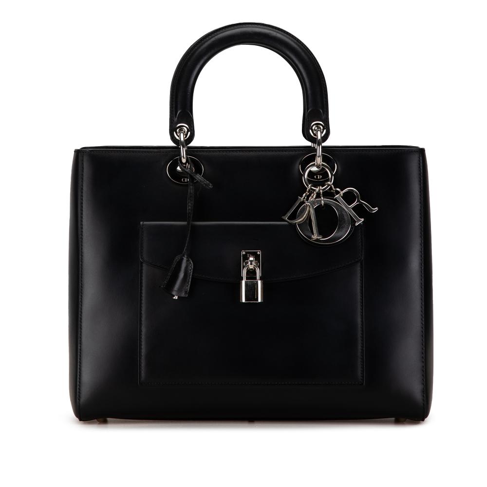 Christian Dior AB Dior Black Calf Leather Large skin Pocket Tote Lady Dior Italy