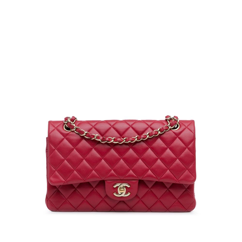 Chanel B Chanel Red Lambskin Leather Leather Medium Classic Lambskin Double Flap France