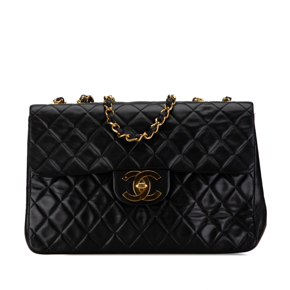 Chanel B Chanel Black Lambskin Leather Leather Maxi XL Classic Lambskin Single Flap France