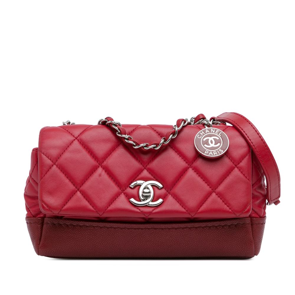 Chanel B Chanel Red Lambskin Leather Leather Small Quilted Lambskin and Caviar Bi Coco Flap Italy