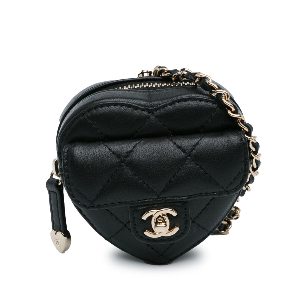 Chanel AB Chanel Black Lambskin Leather Leather Lambskin CC in Love Heart Necklace Bag Italy