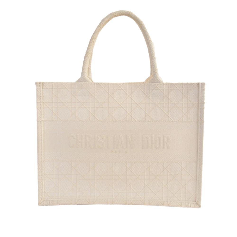 Christian Dior B Dior White Canvas Fabric Medium Cannage Book Tote Italy