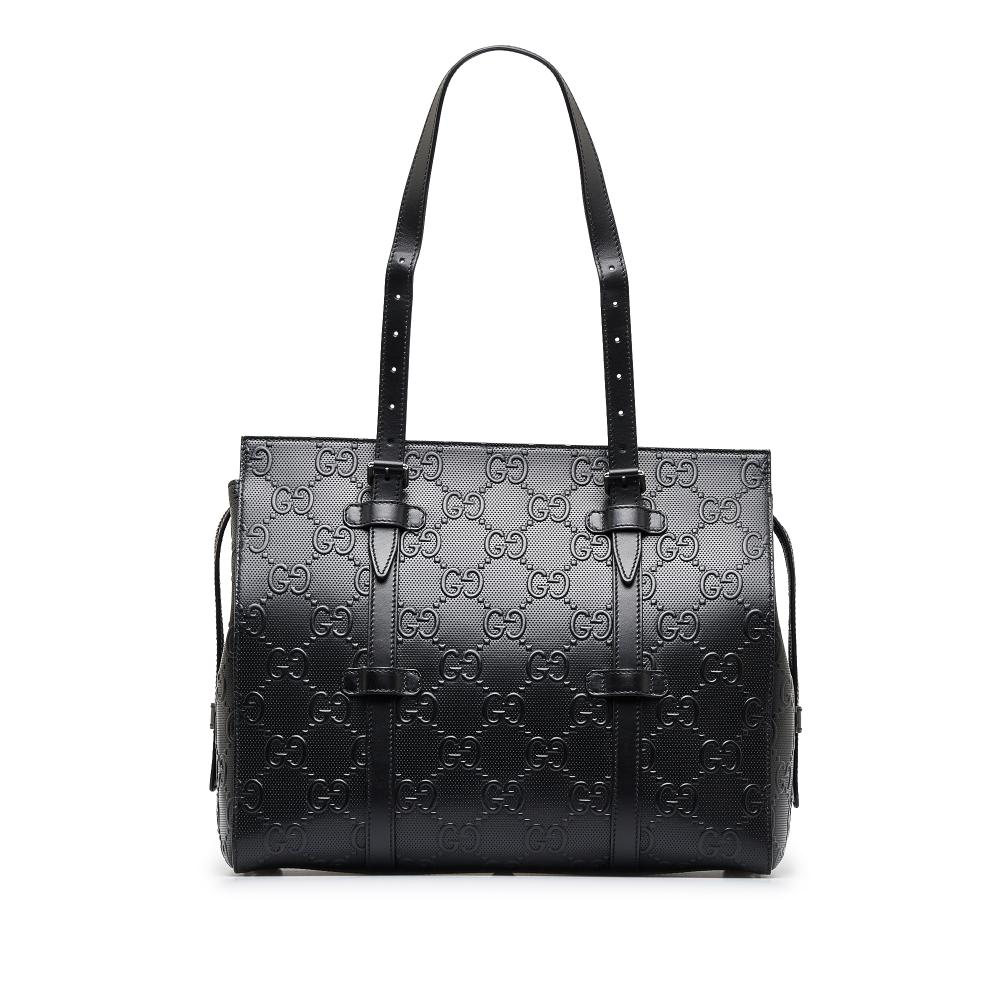 Gucci AB Gucci Black Calf Leather GG Embossed Tote Bag Italy