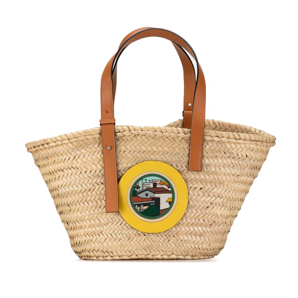 Loewe B LOEWE Brown Beige Raffia Natural Material Ken Price L.A. Series Basket Tote Spain