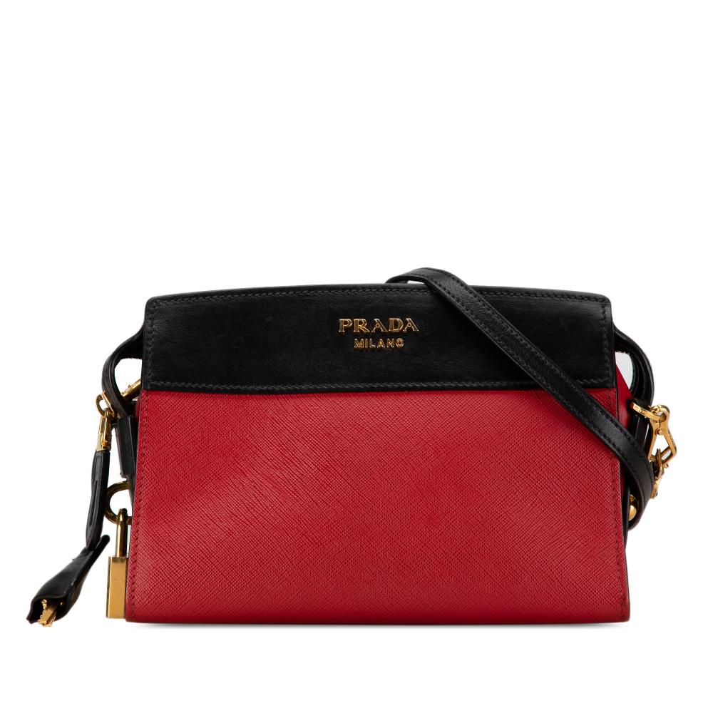 Prada B Prada Red with Black Calf Leather Saffiano and City Esplanade Crossbody Italy