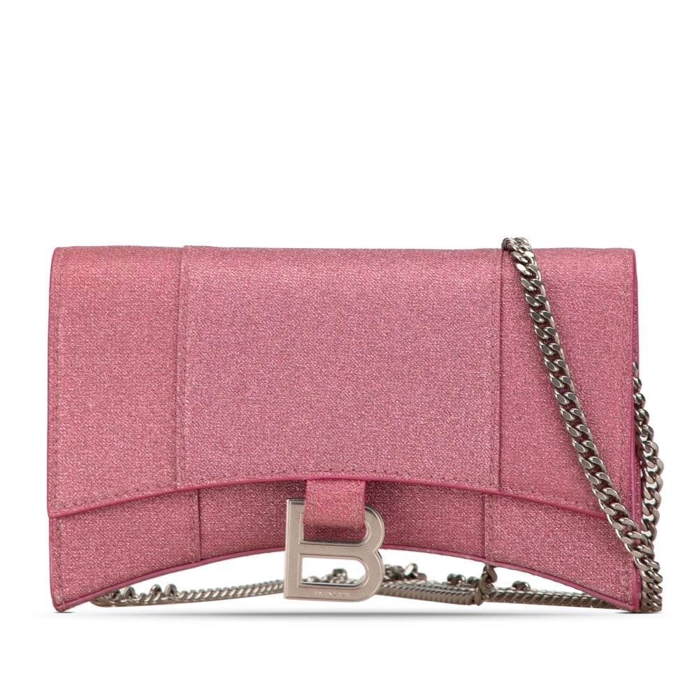 Balenciaga AB Balenciaga Pink N/a Fabric XS Sparkling Hourglass Wallet On Chain Italy