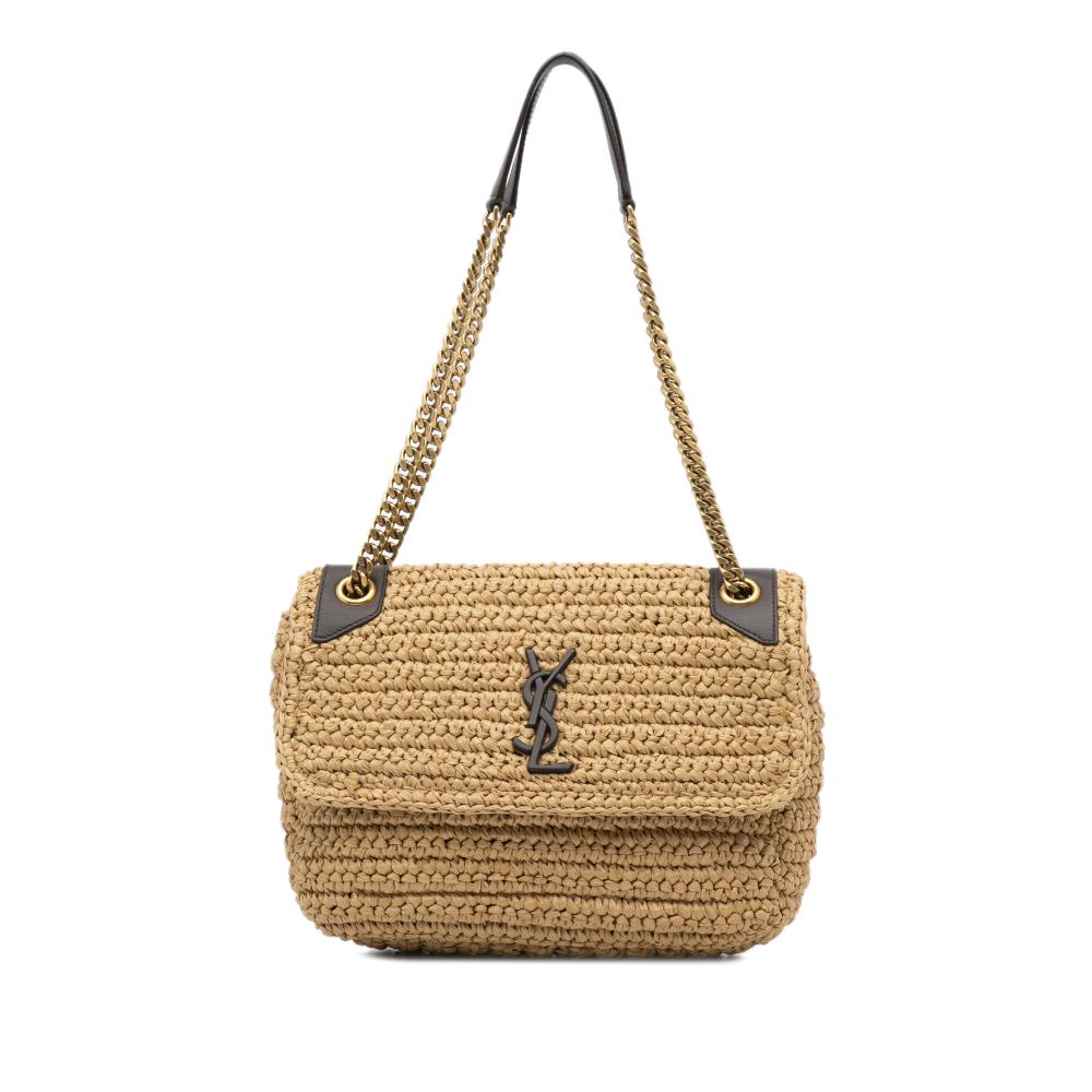 Saint Laurent AB Saint Laurent Brown Beige Raffia Natural Material Niki Shoulder Bag Italy