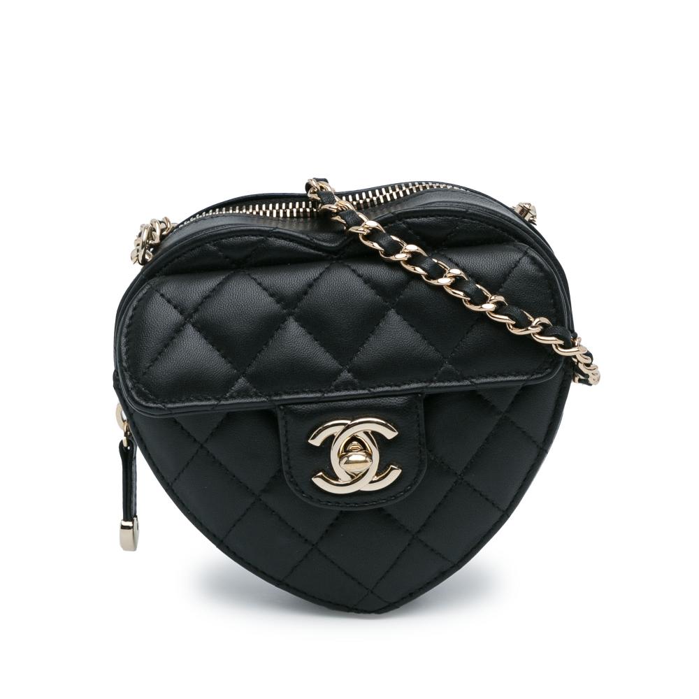 Chanel AB Chanel Black Lambskin Leather Leather Mini Lambskin CC in Love Heart Crossbody France