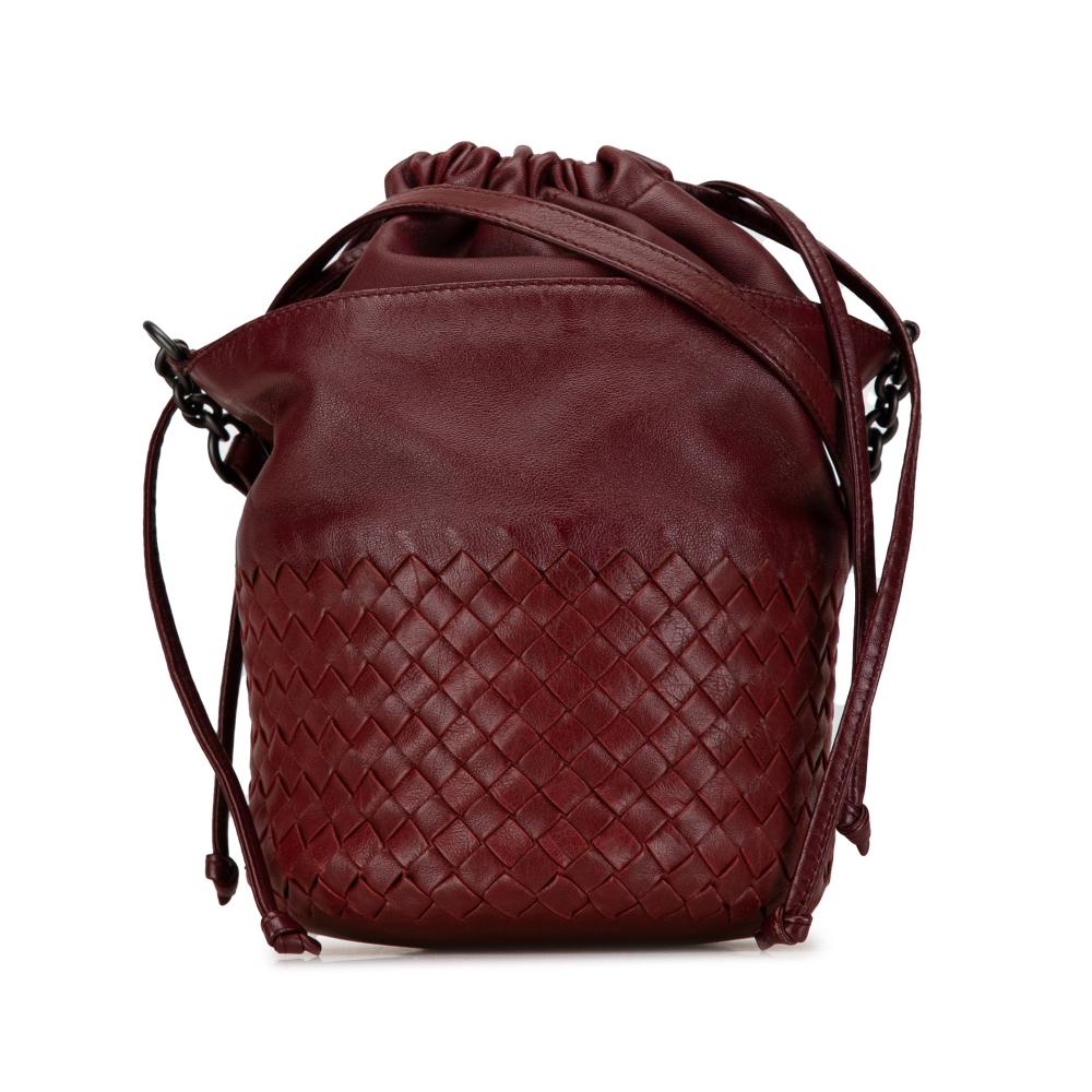 Bottega Veneta B Bottega Veneta Red Burgundy Nappa Leather Leather Nappa Intrecciato Drawstring Bucket Bag Italy