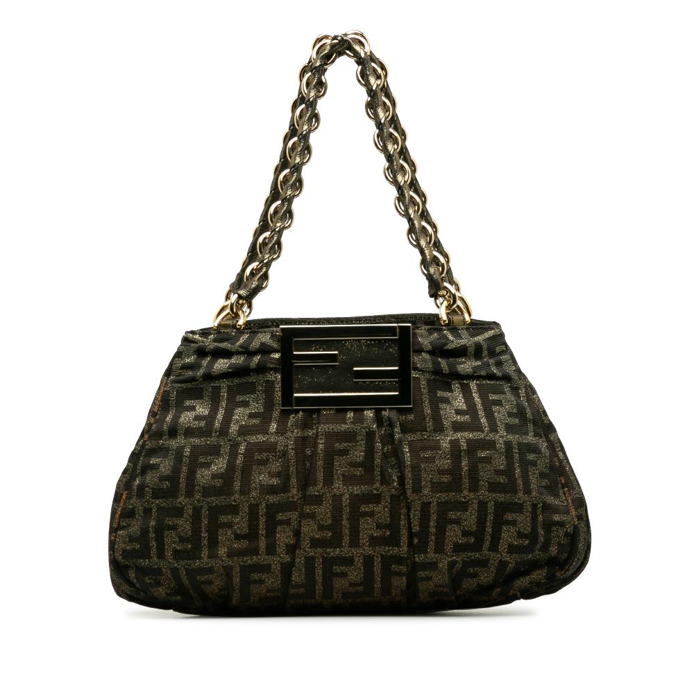 Fendi B Fendi Brown Canvas Fabric Small Metallic Zucca Mia Hanbag Italy