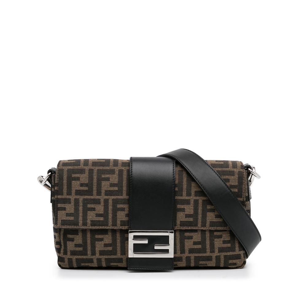 Fendi AB Fendi Brown Dark Brown Canvas Fabric Zucca Convertible Baguette Crossbody Italy