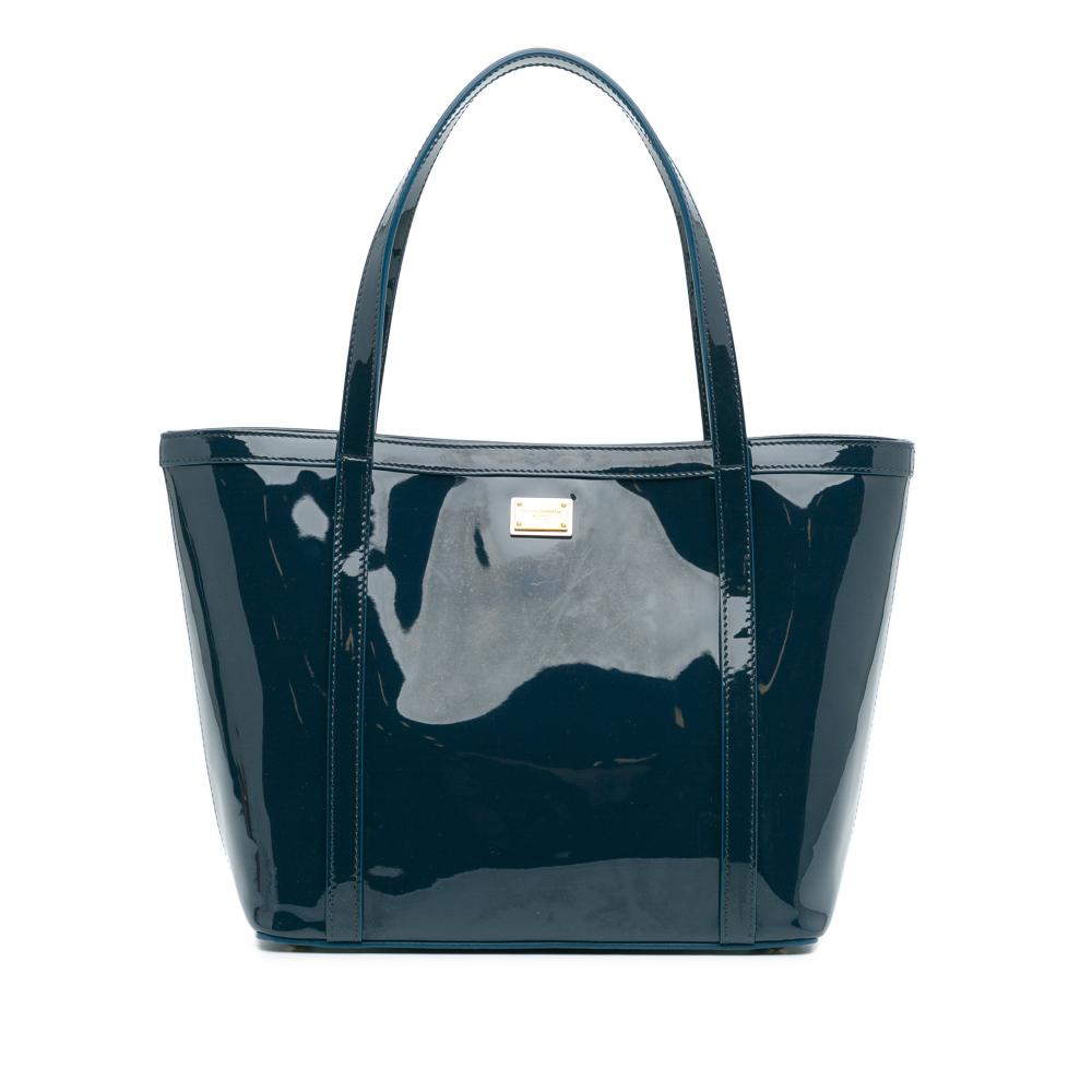 Dolce & Gabbana B Dolce & Gabbana Blue Navy Patent Leather Leather Tote Bag Italy