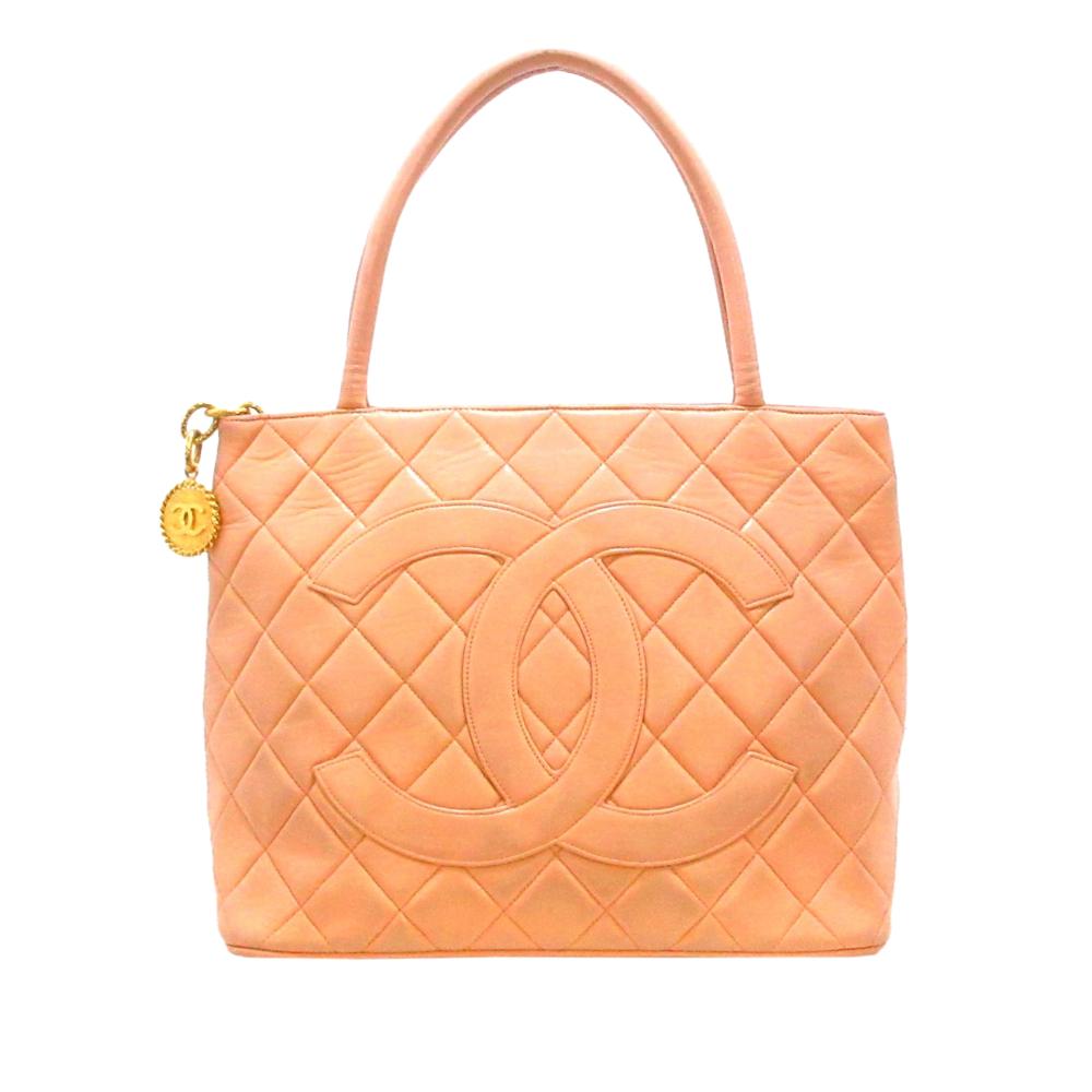 Chanel B Chanel Orange Lambskin Leather Leather Lambskin Medallion Tote France