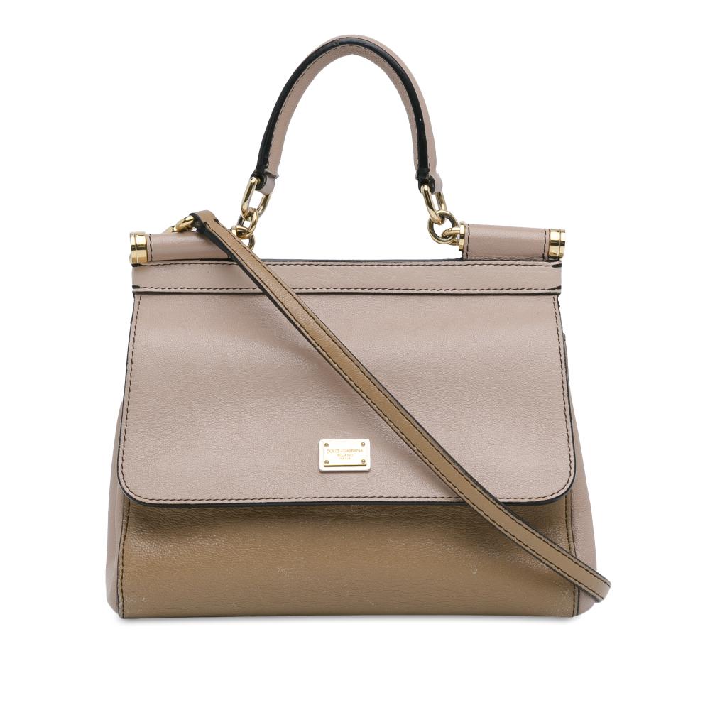 Dolce & Gabbana B Dolce & Gabbana Brown Nude Calf Leather Medium Bicolor Miss Sicily Satchel Italy