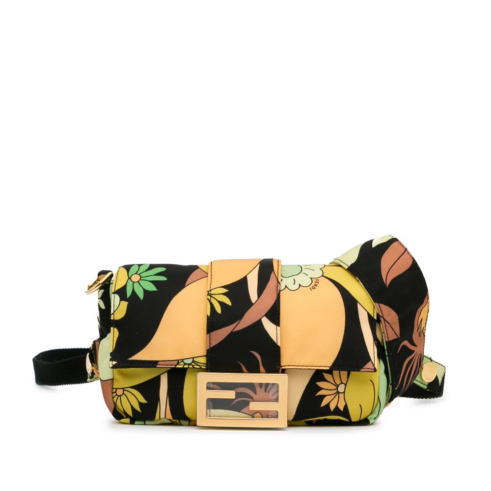 Fendi AB Fendi Green Nylon Fabric Floral Convertible Baguette Italy