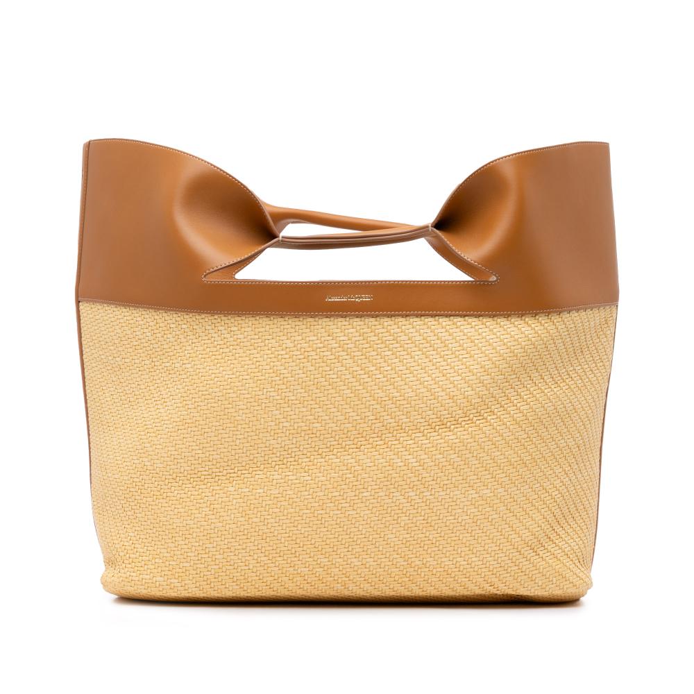 Alexander McQueen AB Alexander McQueen Brown Beige Raffia Natural Material Large The Bow Tote Italy