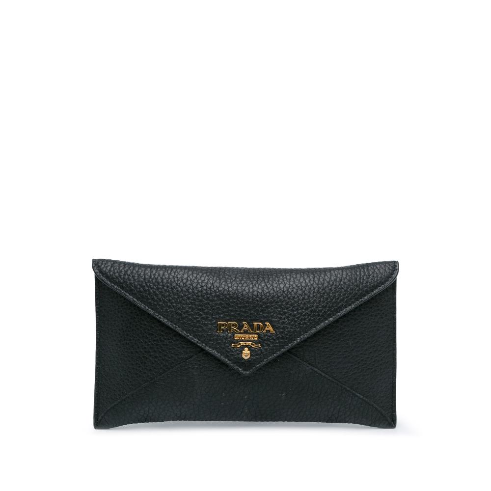 Prada AB Prada Black Calf Leather Vitello Grain Envelope Wallet Italy