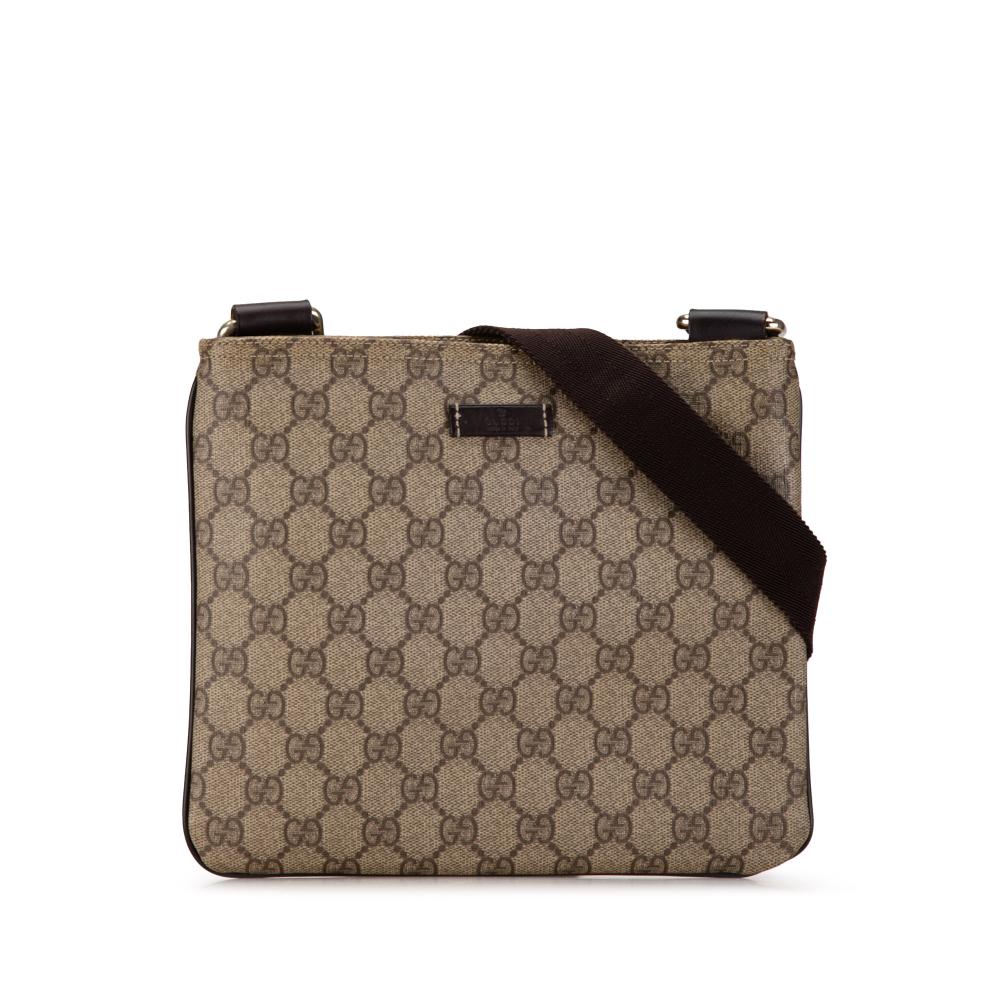 Gucci B Gucci Brown Beige Coated Canvas Fabric GG Supreme Crossbody Italy