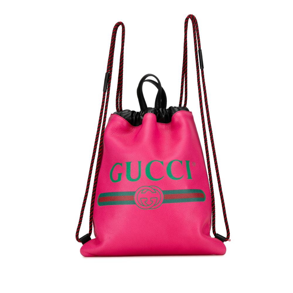 Gucci B Gucci Pink Dark Pink Calf Leather Logo Drawstring Backpack Italy