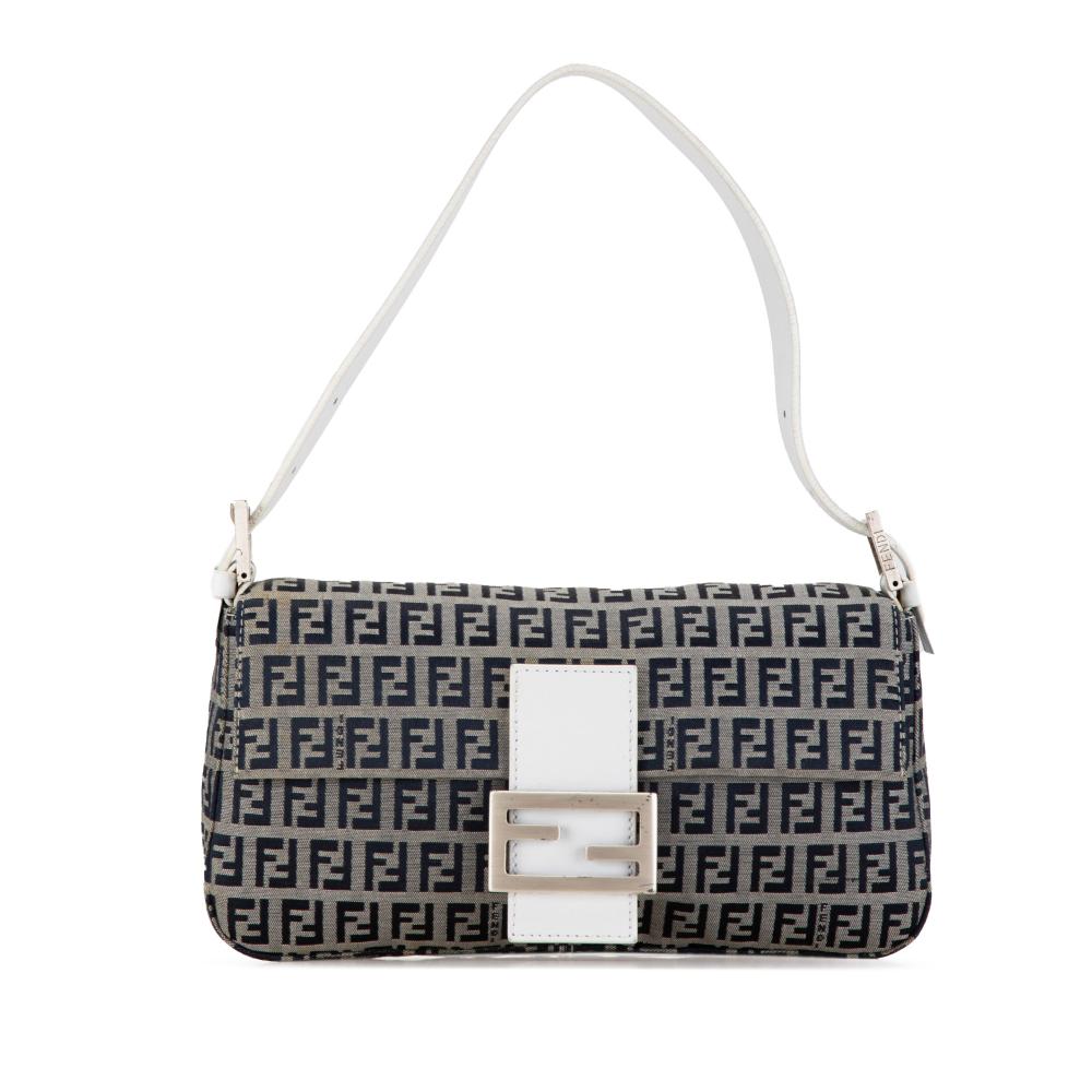 Fendi B Fendi Gray with White Canvas Fabric Zucchino Baguette Italy