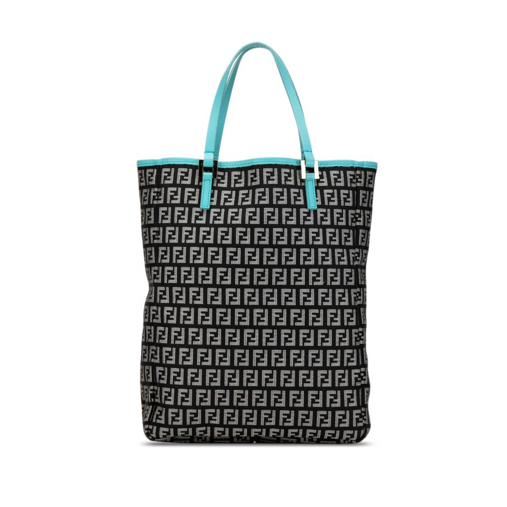 Fendi B Fendi Black Light Blue with Blue Light Blue Canvas Fabric Zucchino Tote Italy