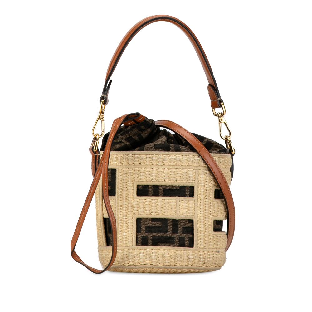 Fendi AB Fendi Brown Light Beige Straw Natural Material Mini and Canvas Zucca Step Out Bag Italy