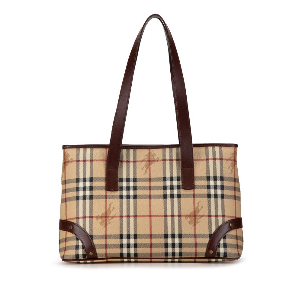 Burberry B Burberry Brown Beige Coated Canvas Fabric Haymarket Check Tote United Kingdom