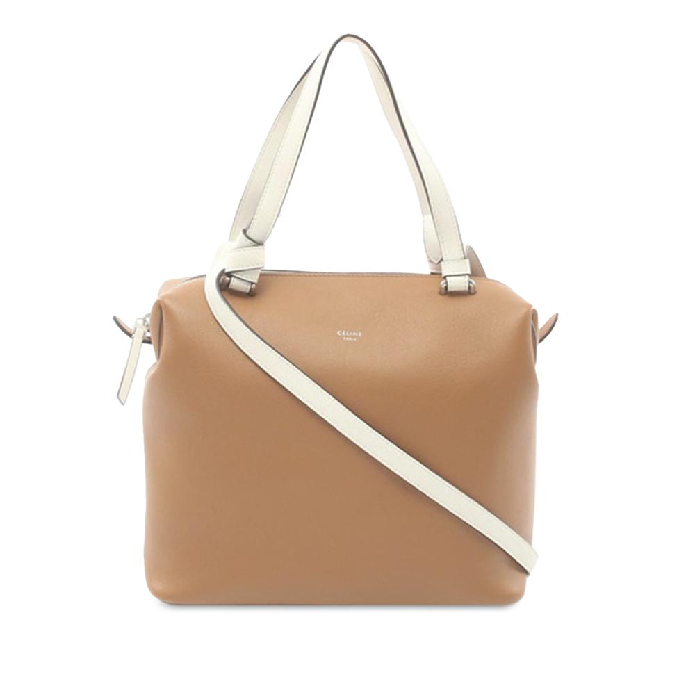 Celine B Celine Brown with White Calf Leather Small Soft Cube Bag Italy