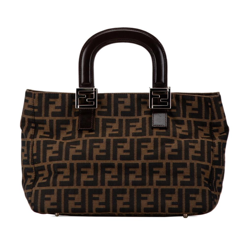 Fendi B Fendi Brown Canvas Fabric Zucca Twins Tote Italy