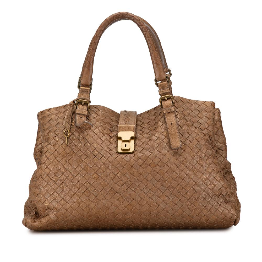 Bottega Veneta B Bottega Veneta Brown Bronze Calf Leather Large Intrecciato Roma Tote Italy