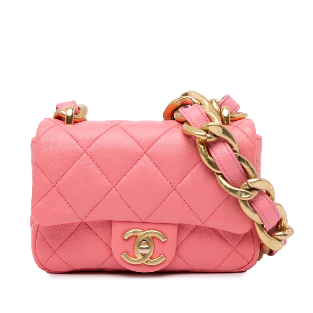 Chanel AB Chanel Pink Lambskin Leather Leather Mini Quilted Lambskin Funky Town Flap Italy