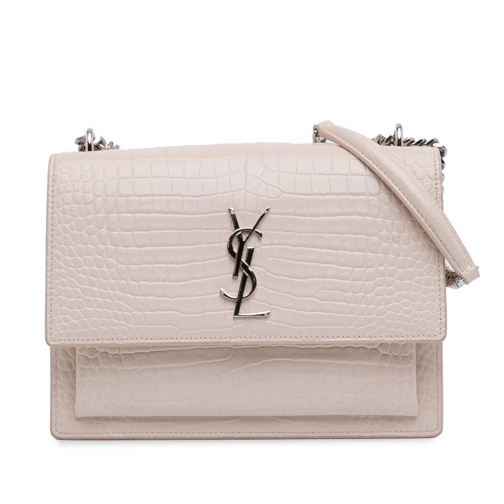 Saint Laurent AB Saint Laurent Pink Light Pink Calf Leather Medium Croc Embossed Monogram Sunset Bag Italy