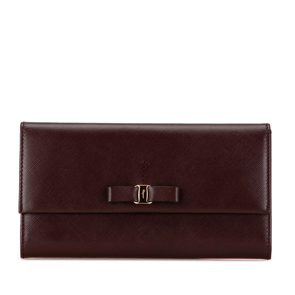 Salvatore Ferragamo AB Ferragamo Purple Plum Calf Leather Vara Long Wallet Italy