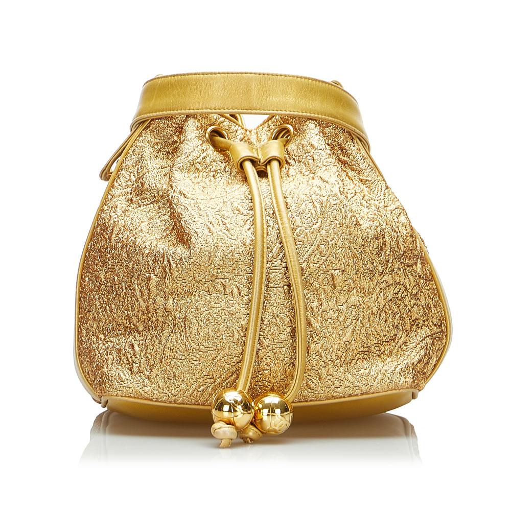 Chanel B Chanel Gold Silk Fabric Brocade Bucket Bag Italy