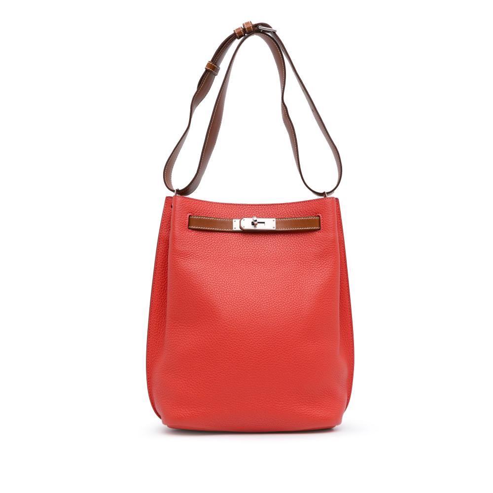 Hermès AB Hermès Red with Brown Calf Leather Taurillon Clemence So Kelly 22 France