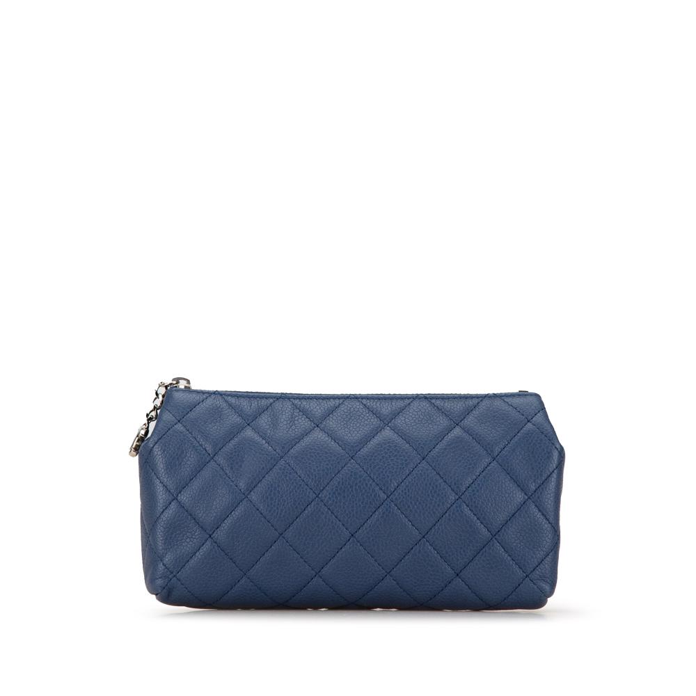 Chanel B Chanel Blue Caviar Leather Leather Quilted Caviar Pouch France