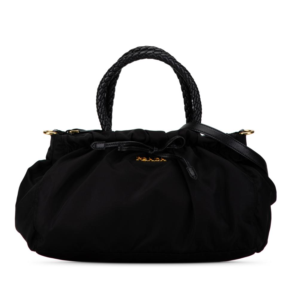 Prada B Prada Black Nylon Fabric Tessuto Bow Satchel Italy