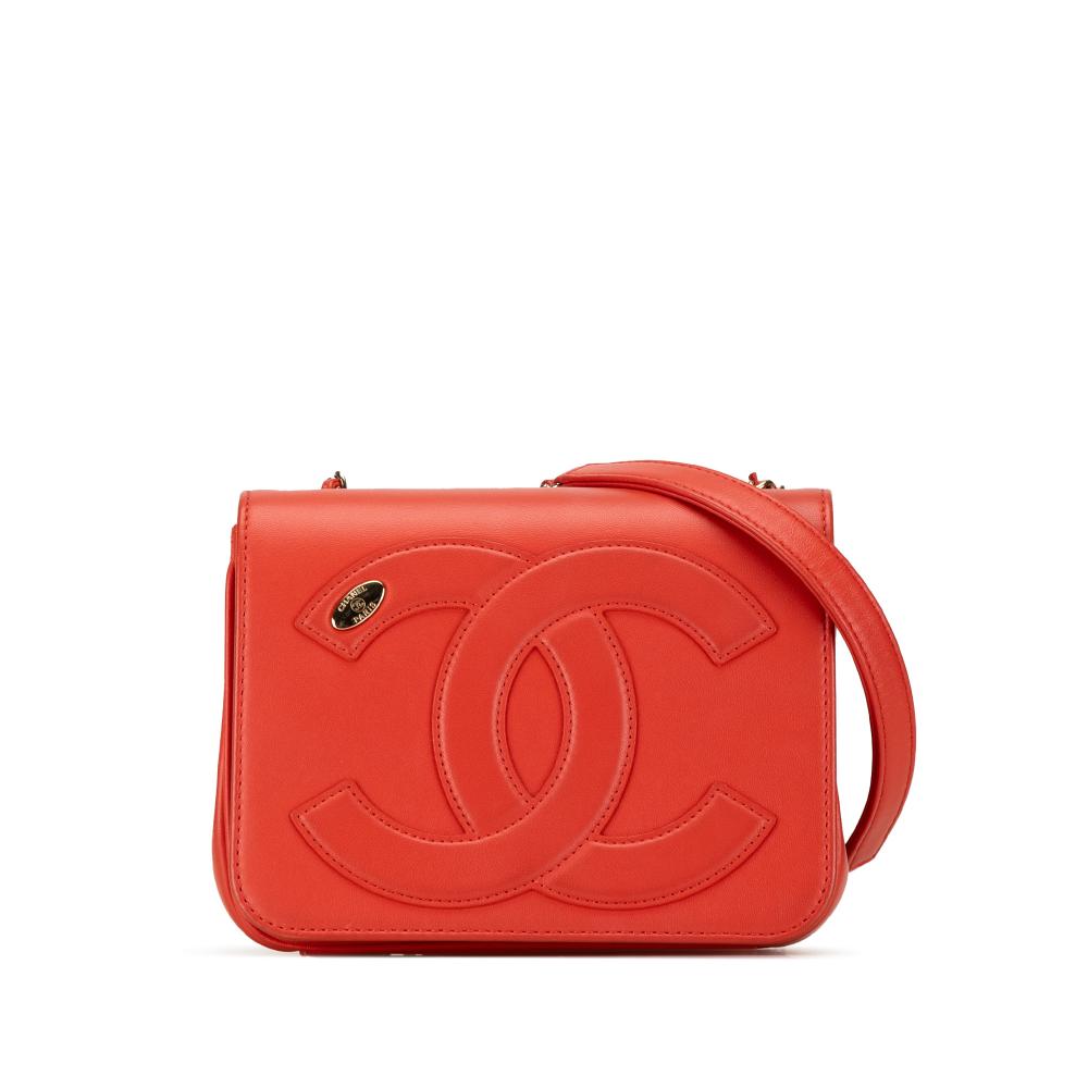 Chanel B Chanel Red Lambskin Leather Leather Lambskin CC Mania Flap Italy