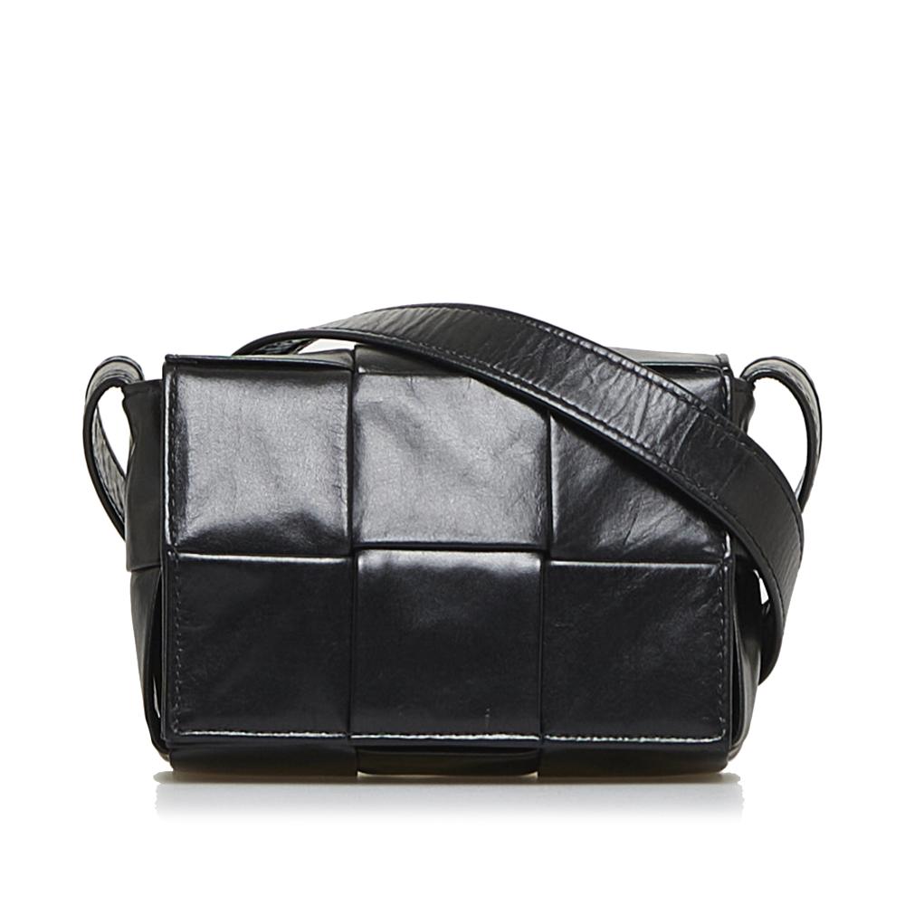 Bottega Veneta B Bottega Veneta Black Calf Leather Mini Intrecciato Cassette Italy