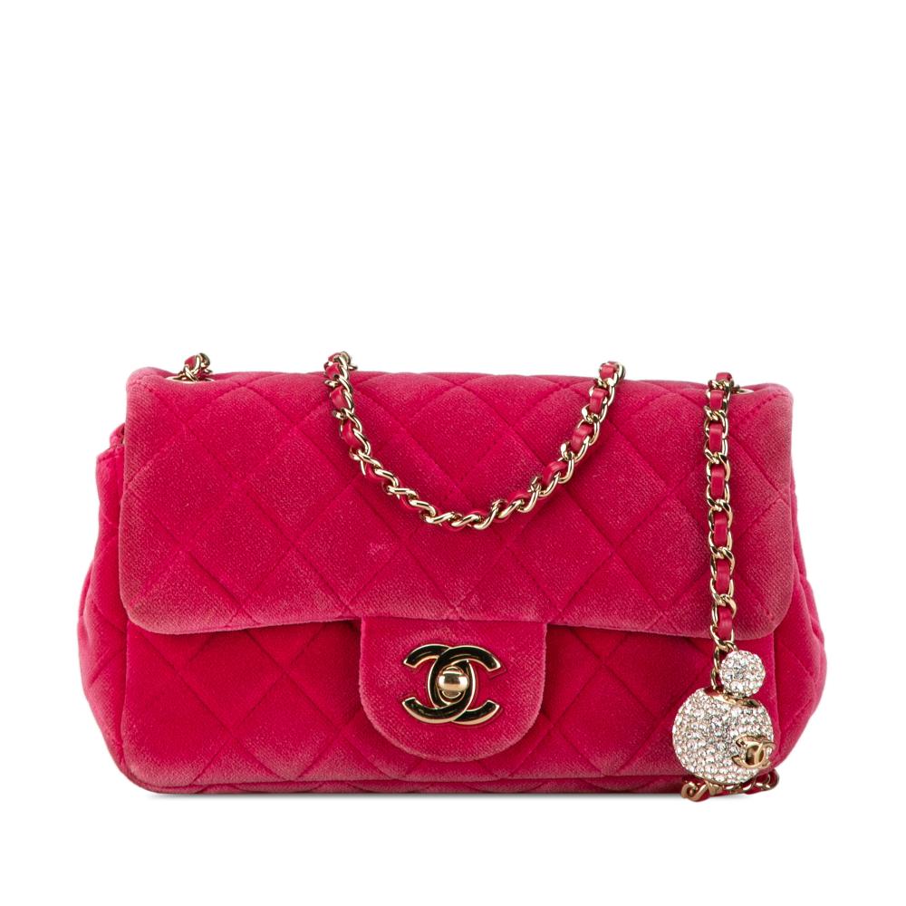 Chanel B Chanel Pink Dark Pink Velvet Fabric Mini Quilted Pearl Crush Single Flap Italy