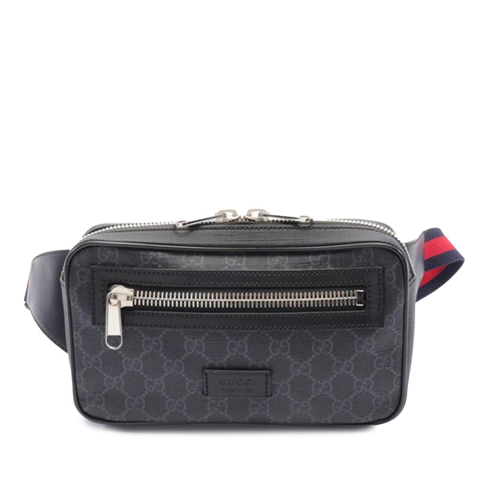 Gucci B Gucci Black Coated Canvas Fabric GG Supreme Web Belt Bag Italy