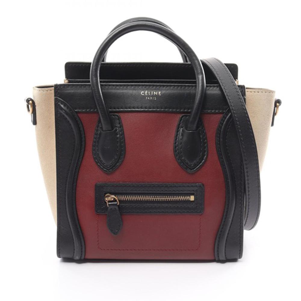 Celine B Celine Red with Black Calf Leather Nano Tricolor Luggage Tote Italy