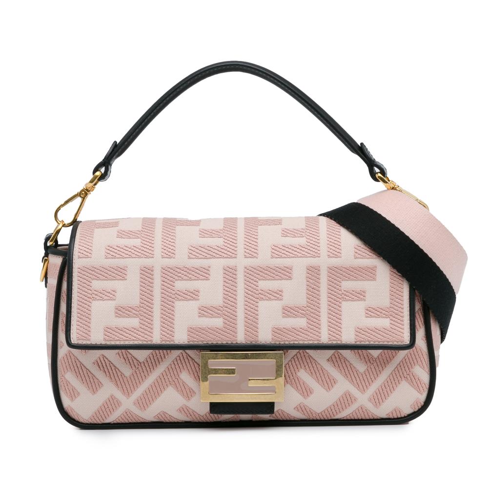 Fendi AB Fendi Pink Light Pink Canvas Fabric Zucca Embroidered Baguette Satchel Italy