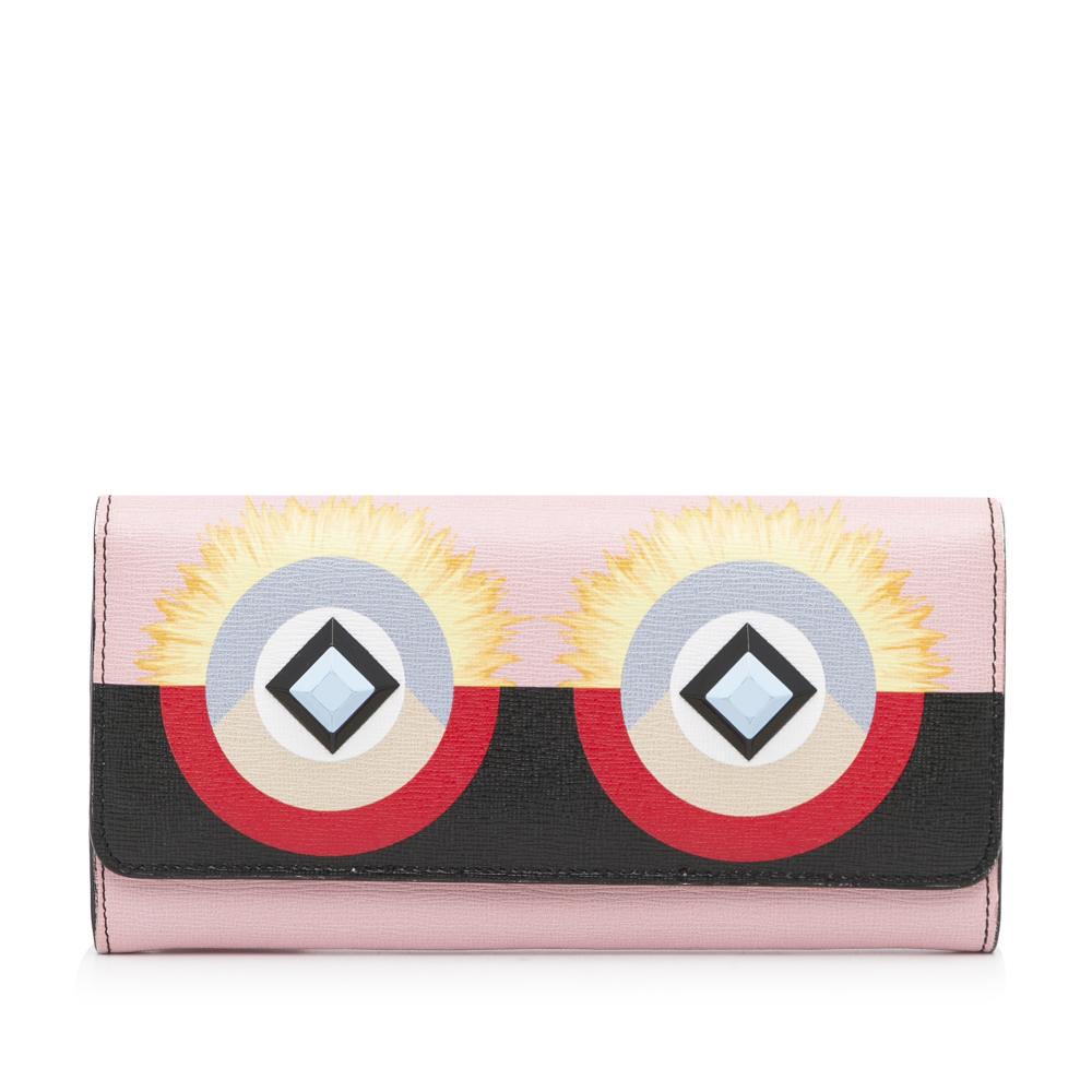 Fendi AB Fendi Pink Calf Leather Vitello Elite Century Hypnoteyes Continental Wallet Italy