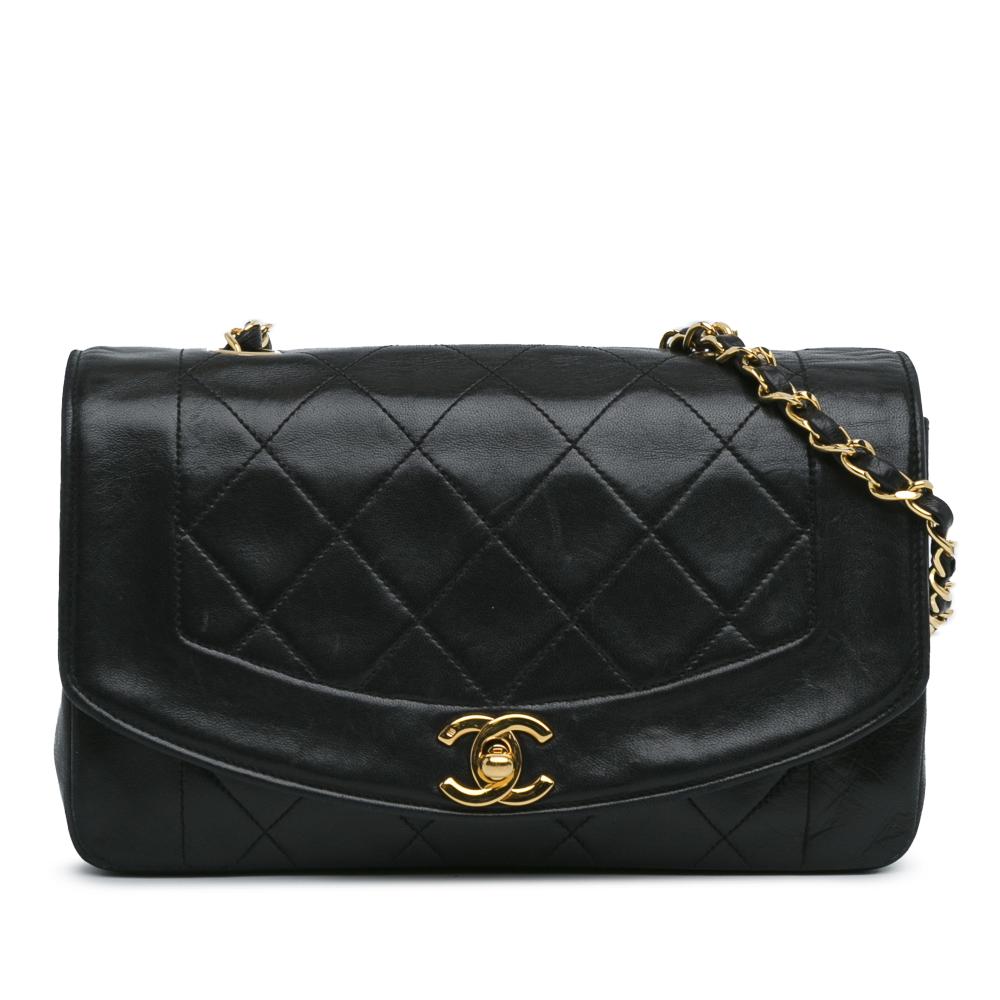 Chanel AB Chanel Black Lambskin Leather Leather Medium Lambskin Diana Flap France